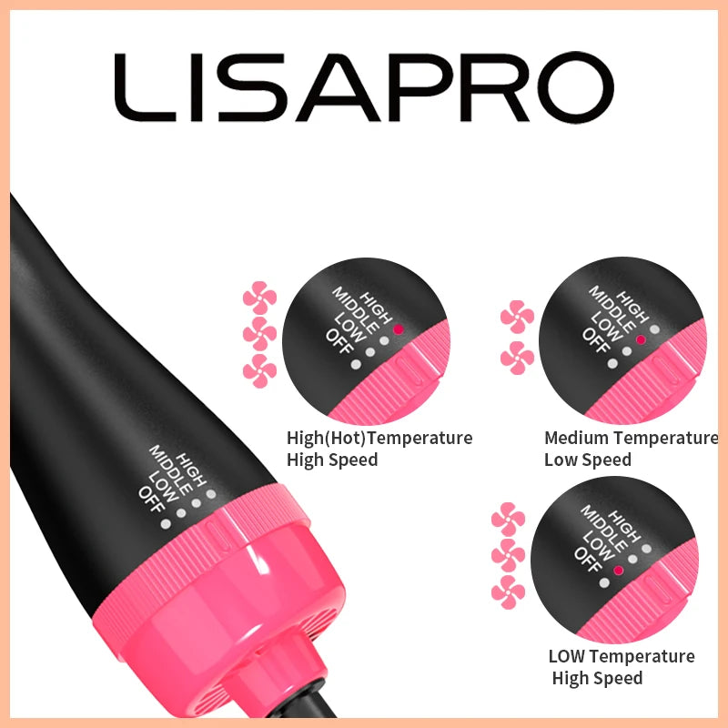 LISAPRO 3 IN 1 Hot Air Brush One-Step Hair Dryer And Volumizer Styler and Dryer Blow Dryer Brush Professional 1000W Hair Dryers